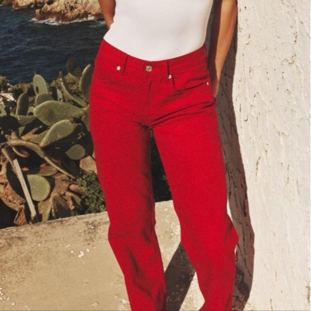 Zara red straight leg jeans